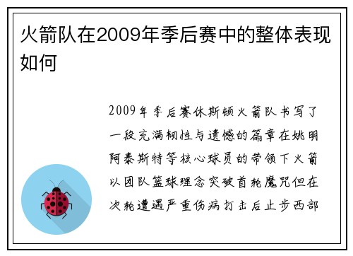 火箭队在2009年季后赛中的整体表现如何